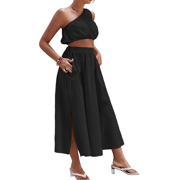 Amazon One Shoulder Crop Top and Midi Skirt Two-Piece Set - Picture 3 of 4